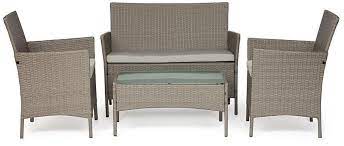 Лаундж сет (диван+2кресла+столик+подушки) пластиковый ротанг, светло-серый
